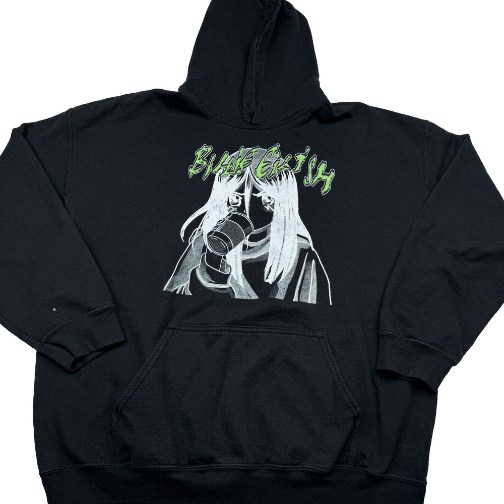 Billie Eilish Hoodie Men XL Black Graphic Anime Portrait With Cup Pockets Read